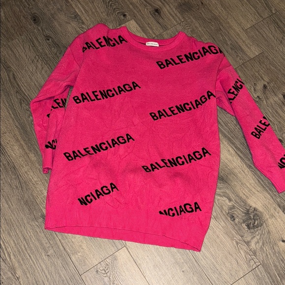 Balenciaga Sweaters - Balenciaga Fuchsia Logo Knit